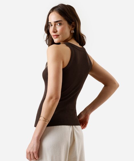 regata feminina de algodão canelada marrom