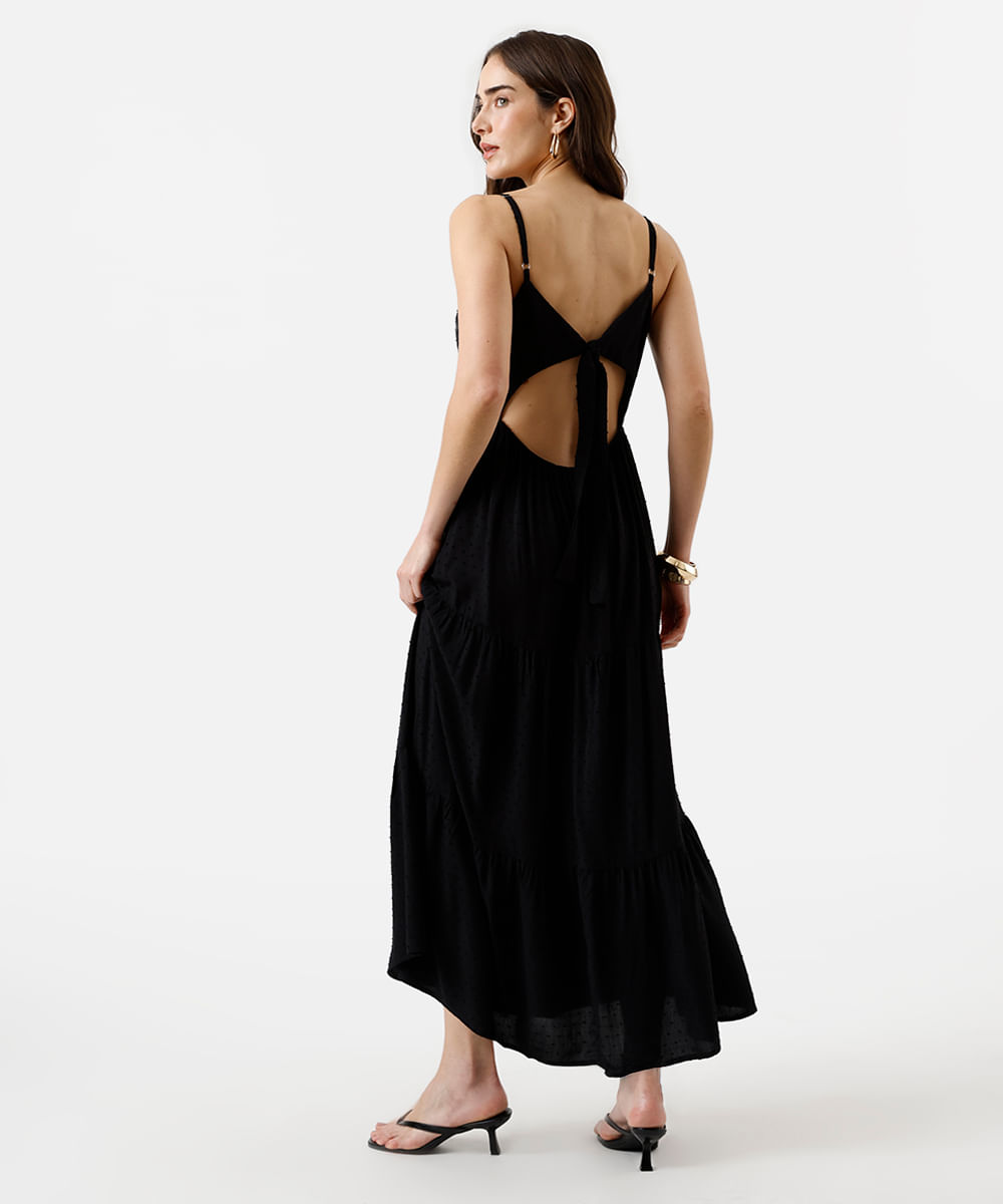 vestido midi feminino de viscose com recortes texturizado preto