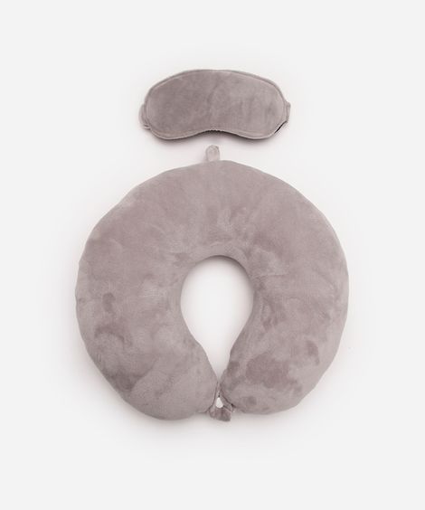 apoio de pescoço com máscara de dormir cinza