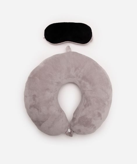 apoio de pescoço com máscara de dormir cinza