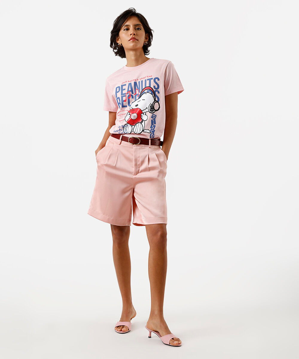 camiseta feminina de algodão snoopy rosa