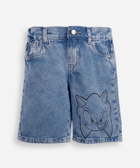 bermuda infantil jeans sonic cós elástico azul