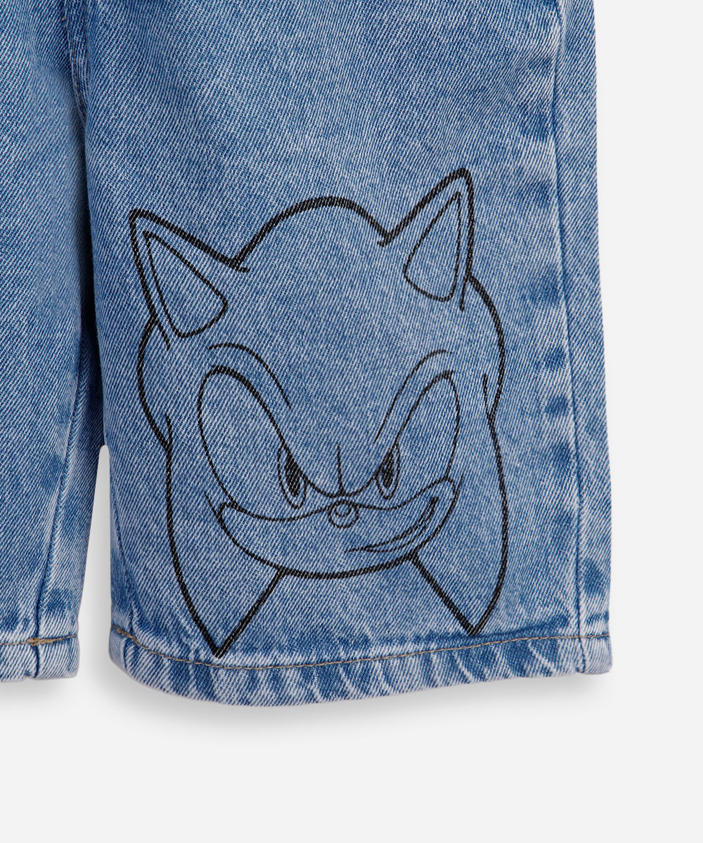bermuda infantil jeans sonic cós elástico azul