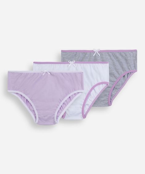 kit de 3 calcinhas infantis de algodão lupo lilás