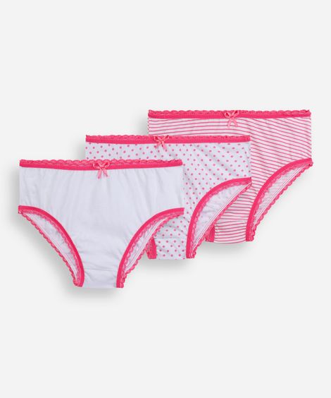 kit de 3 calcinhas infantis de algodão estampadas lupo rosa