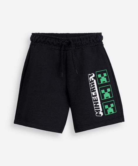 bermuda infantil de moletom sem felpa minecraft preta