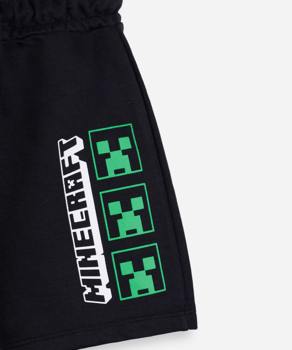bermuda infantil de moletom sem felpa minecraft preta