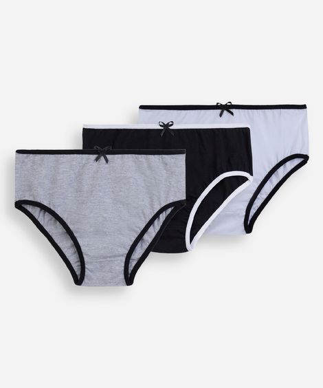 kit de 3 calcinhas infantis de algodão lupo preto