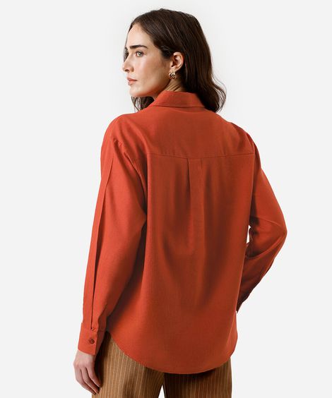 camisa feminina com linho manga longa oversized laranja