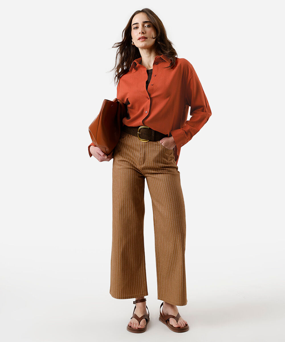 camisa feminina com linho manga longa oversized laranja