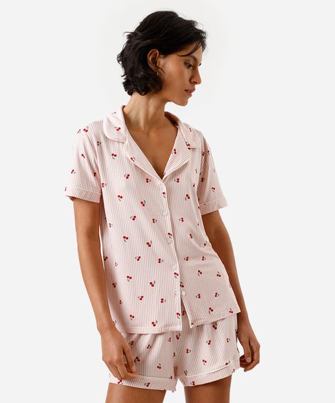 pijama americano feminino de viscose listrado rosa