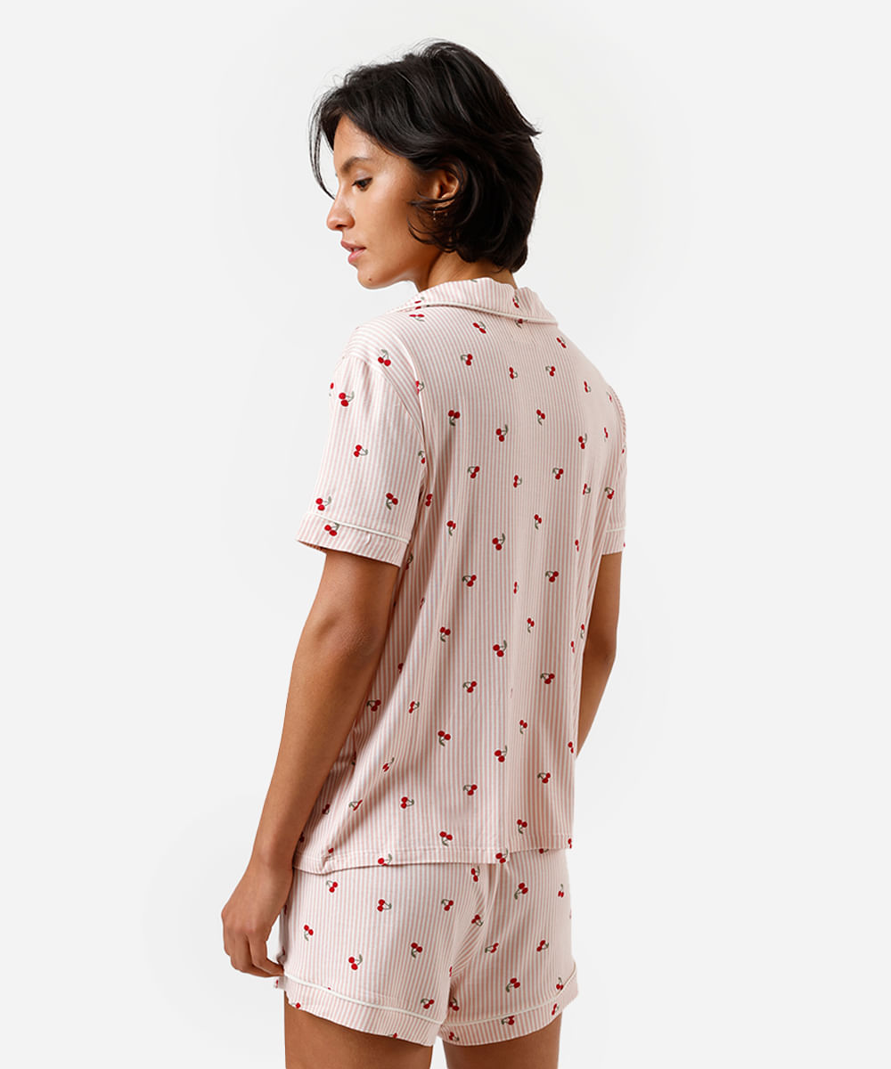 pijama americano feminino de viscose listrado rosa