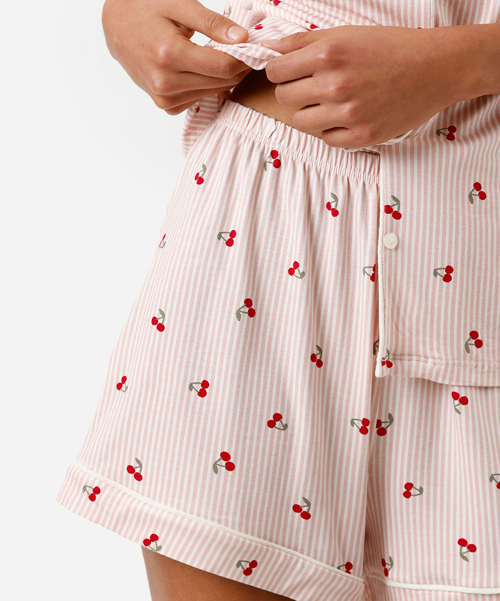 pijama americano feminino de viscose listrado rosa