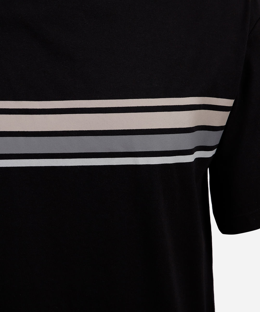 camiseta juvenil de algodão com listras preta