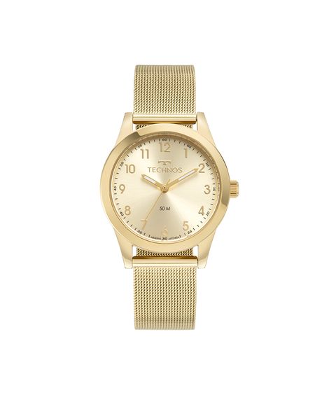kit relógio feminino technos analógico 2035musk1x dourado