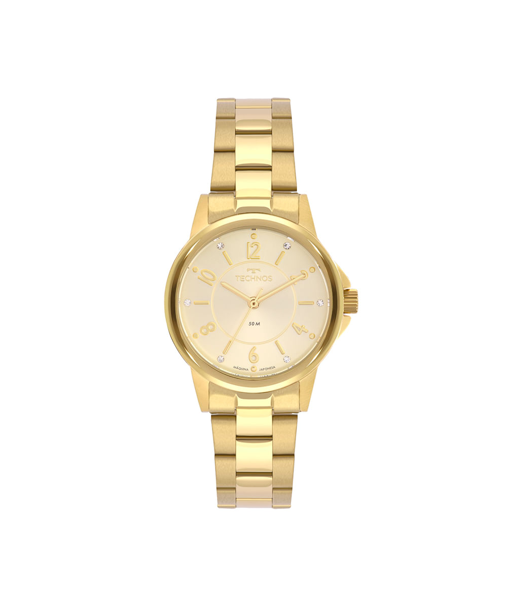 kit relógio feminino technos analógico 2035mtpk1x dourado