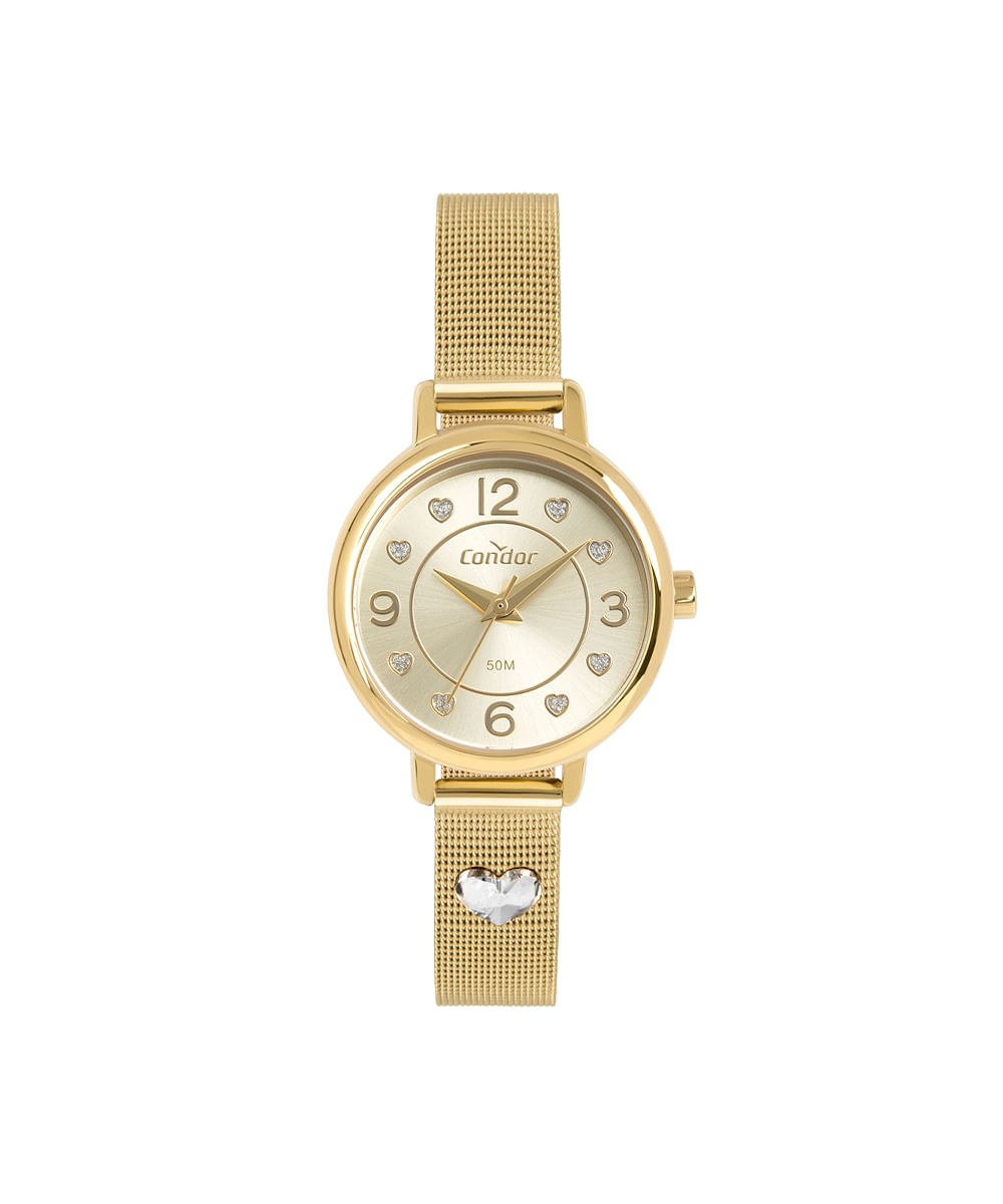 kit relógio feminino condor analógico co2035neqk4x dourado
