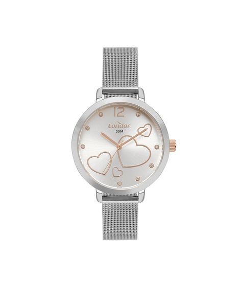 kit relógio feminino condor analógico co2035neuk4k prateado