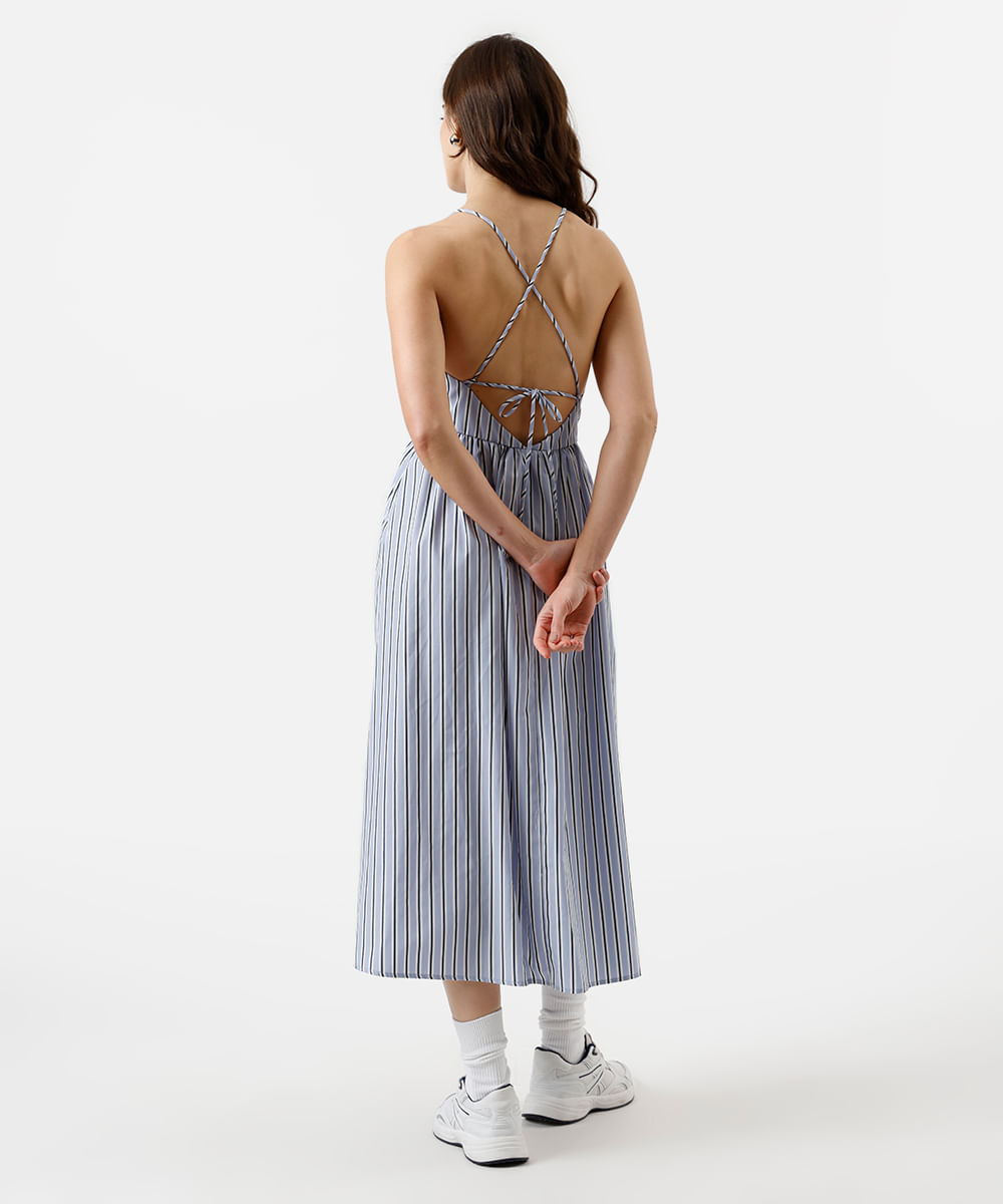 vestido midi feminino alça fina listrado off white