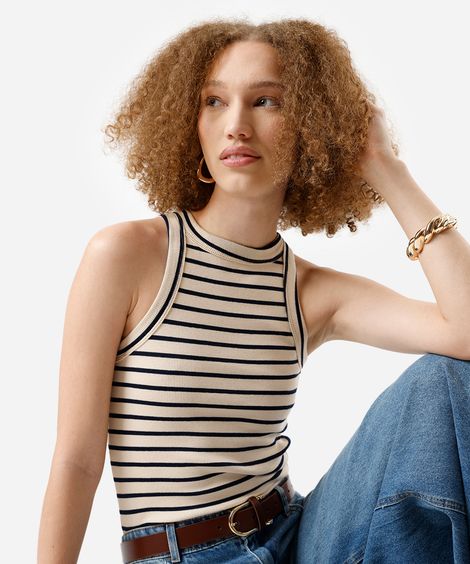 regata feminina de algodão halterneck alongada bege