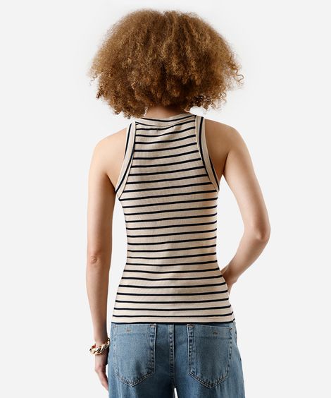 regata feminina de algodão halterneck alongada bege