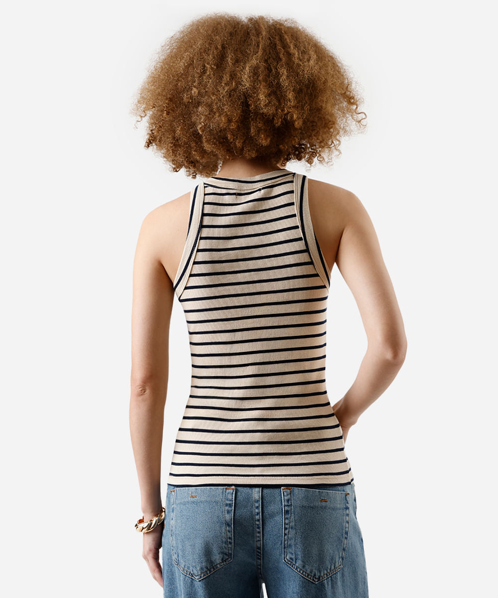 regata feminina de algodão halterneck alongada bege