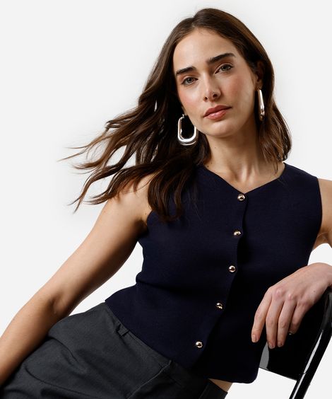 colete feminino de tricot com viscose azul