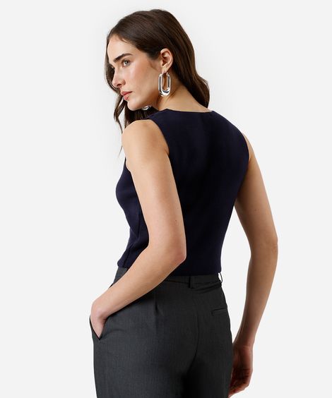 colete feminino de tricot com viscose azul