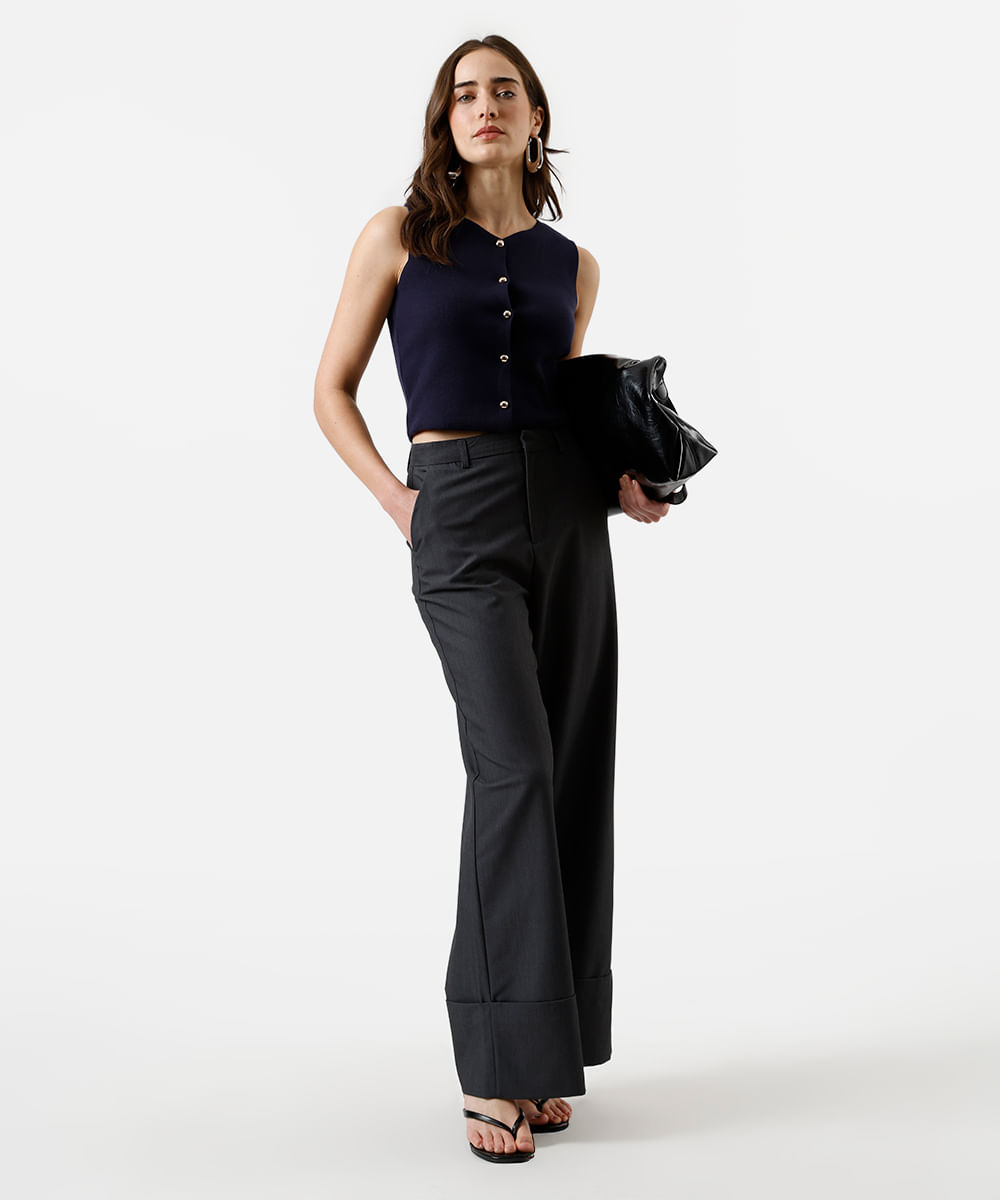 colete feminino de tricot com viscose azul