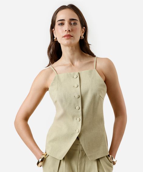 blusa feminina alça fina decote quadrado verde