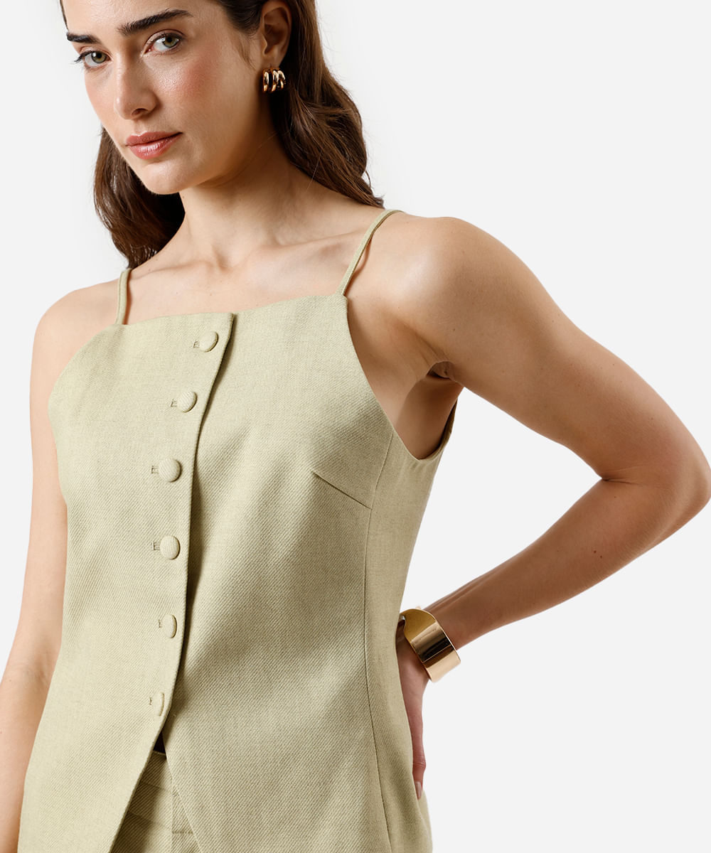 blusa feminina alça fina decote quadrado verde