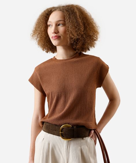 blusa muscle tee feminina texturizada marrom
