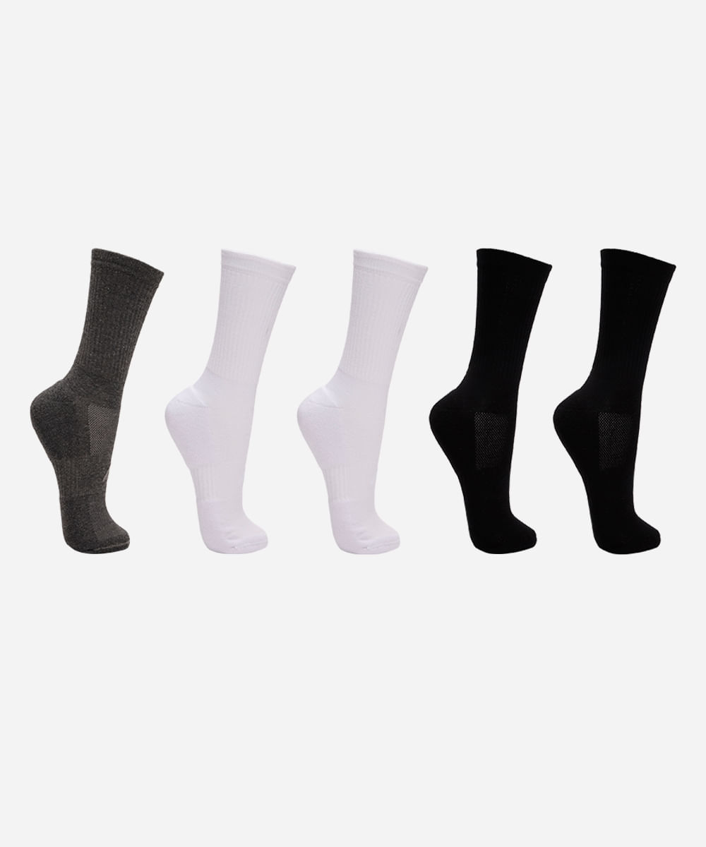 kit de 5 meias cano longo esportivas caneladas colorido