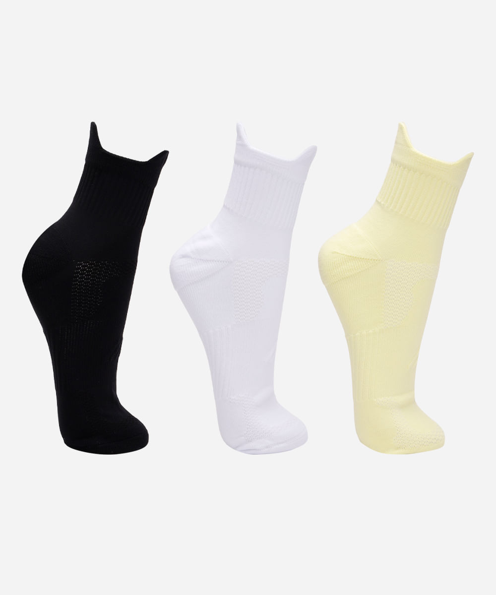 kit de 3 meias masculinas cano médio esportiva ace colorido