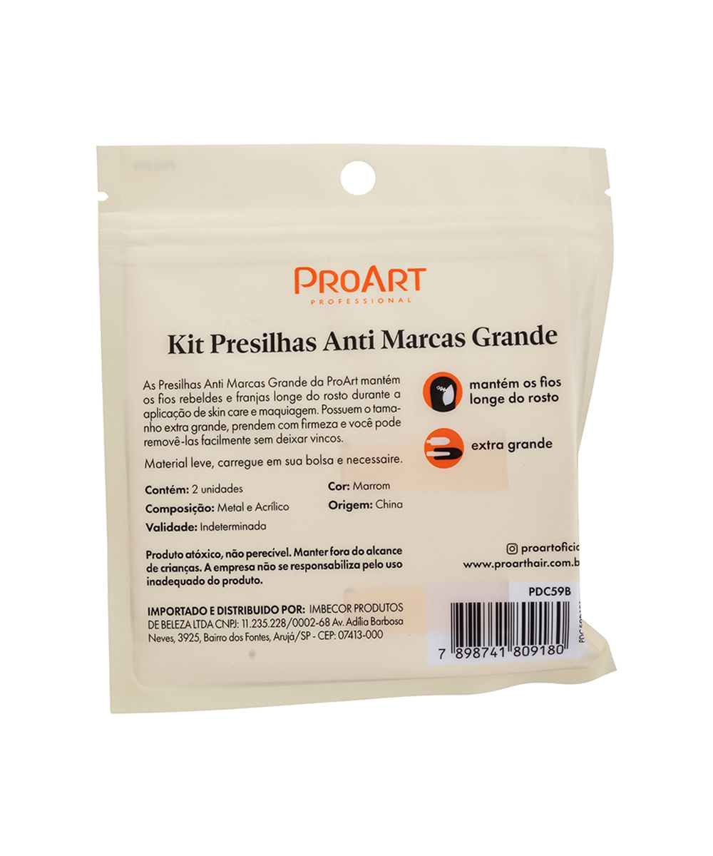 kit de presilhas proart para cabelo anti marcas grande marrom