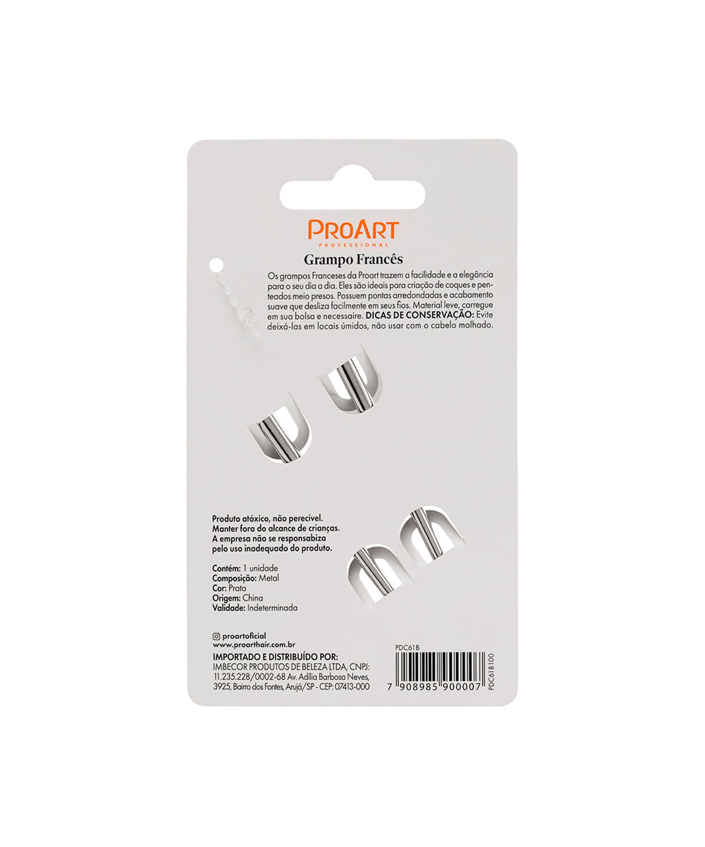 grampo para cabelo proart francês prateado