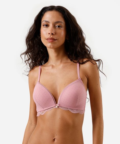 sutiã triângulo em renda e tule poá - rosa