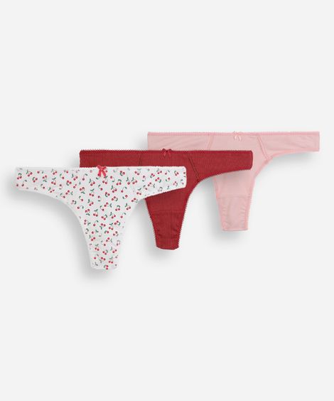 kit de 3 calcinhas femininas fio dental algodão - sortido (kit)