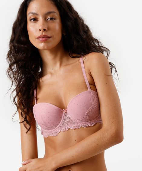 sutiã meia taça com renda floral rosa