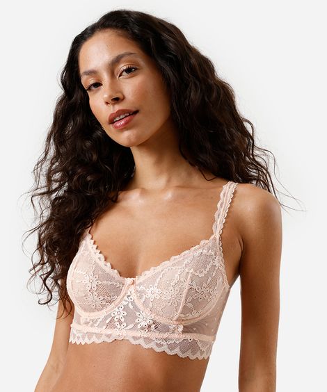 sutiã cropped com aro sem bojo em tule poá e renda laranja