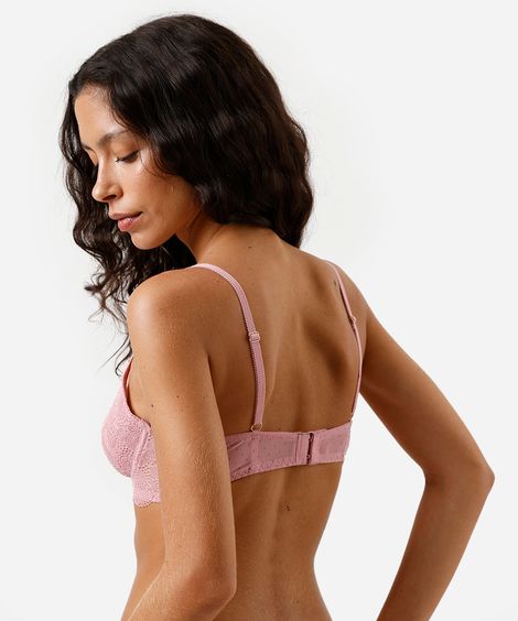 sutiã meia taça sem bojo de tule e renda rosa