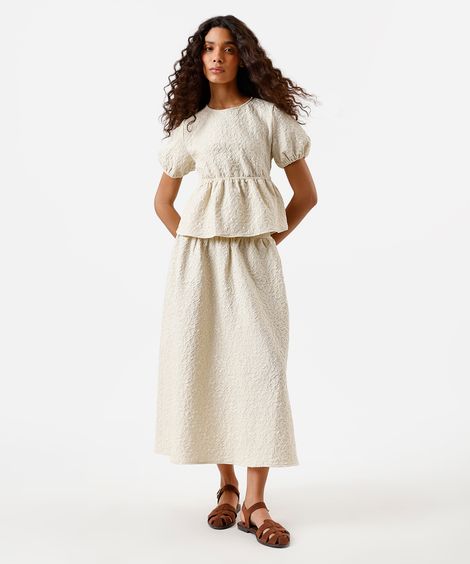 saia midi feminina texturizada bege