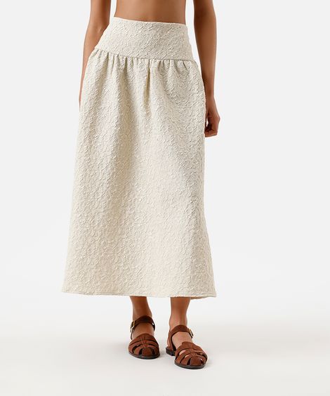 saia midi feminina texturizada bege