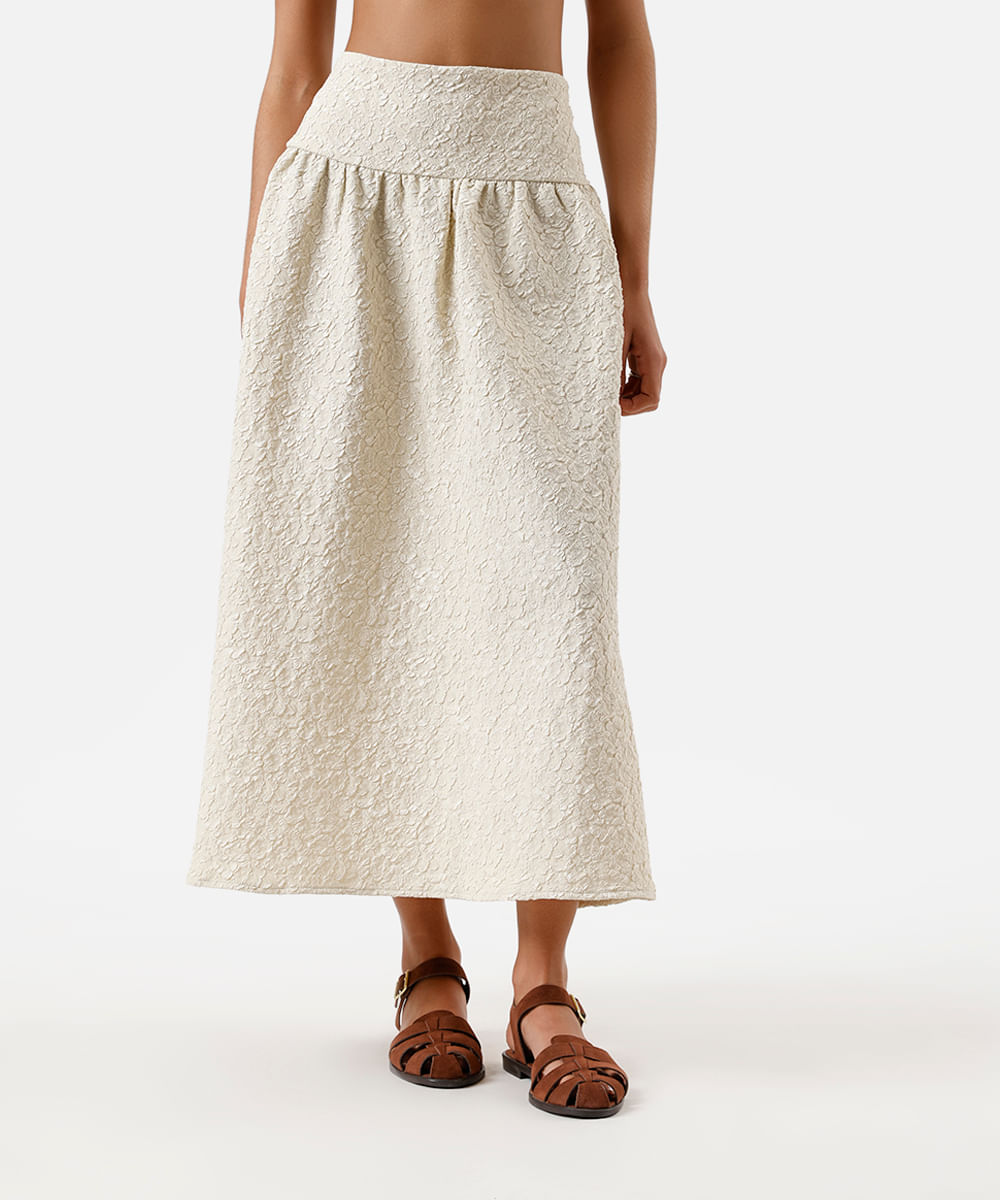 saia midi feminina texturizada bege