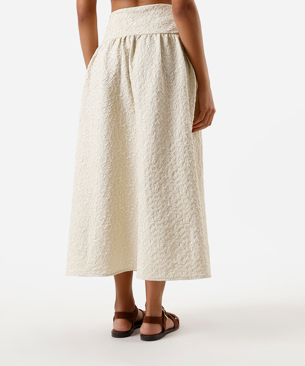 saia midi feminina texturizada bege