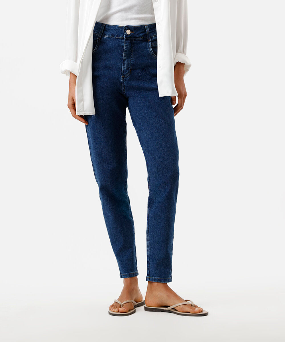 calça mom feminina jeans sawary azul