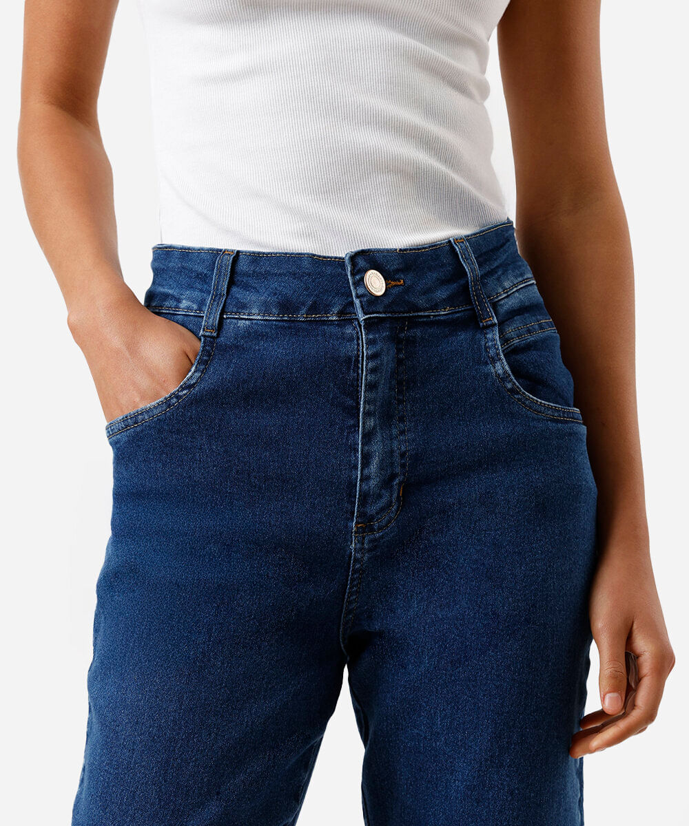 calça mom feminina jeans sawary azul