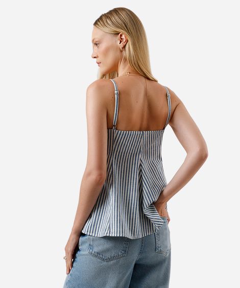 blusa peplum feminina de algodão listrada azul