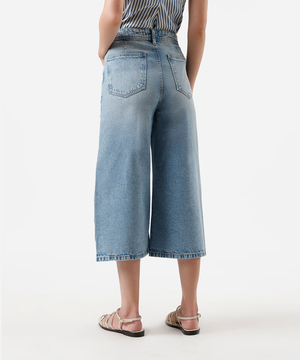 calça pantacourt feminina jeans cintura média azul