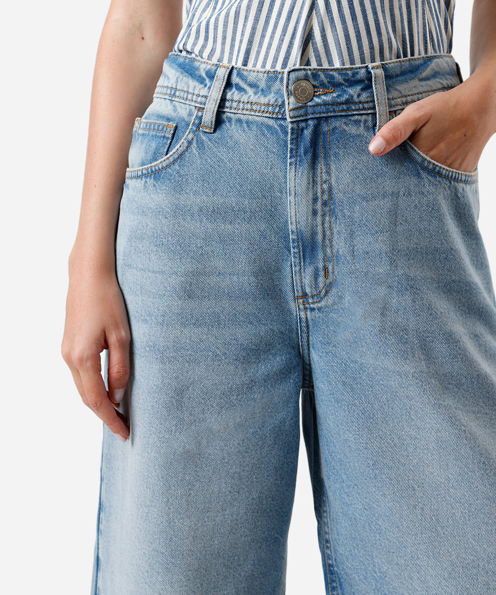 calça pantacourt feminina jeans cintura média azul